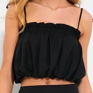 EN SAISON NICOLLETE BLACK CROP POPLIN BUBBLE HEM TANK TOP WOMENS MEDIUM NWT